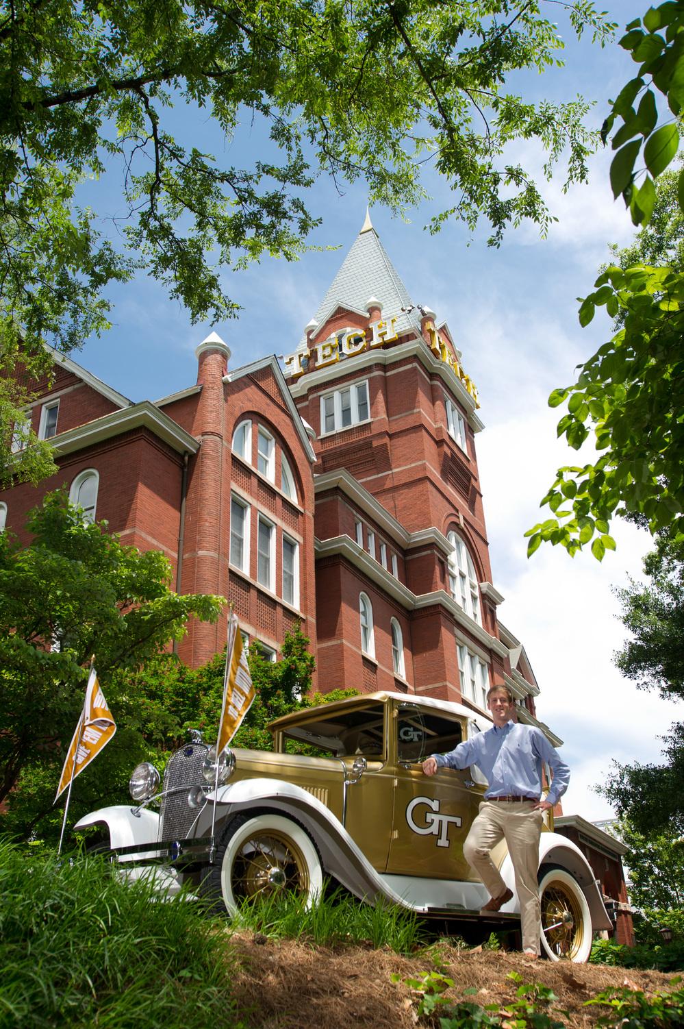 Ramblin' Wreck infront of Tech Tower